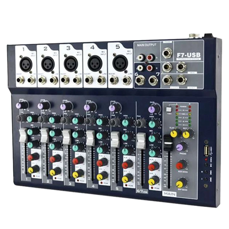 

7-Channel Mixer Reverb Effect USB Interface Professional Mixer Mixer Stage Performance Professional Digital-US Plug