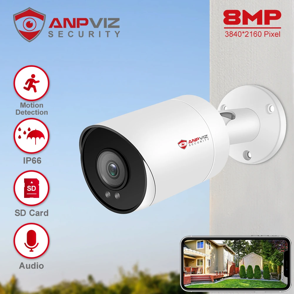 IP-камера Anpviz, 4K, 8 Мп, POE, уличная камера видеонаблюдения с поддержкой PoE, H.265, камера видеонаблюдения с объективом 2,8 мм и удаленным просмотром звука, ИК 30 м, IP66
IP-камера Anpviz, 4K, 8 Мп, POE, уличная камера видеонаблюдения с поддержкой PoE, H.265, камера видеонаблюдения с объективом 2,8 мм и удаленным просмотром звука, ИК 30 м, IP66