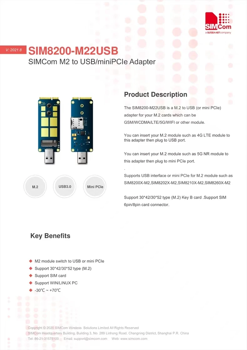 5G USB 3.0 M.2 To USB MINIPCIE Adapter Card Two-Way Development Board for SIMCOM 5G Module SIM8200EA-M2 5G-NR X55
5G USB 3.0 M.2 To USB MINIPCIE Adapter Card Two-Way Development Board for SIMCOM 5G Module SIM8200EA-M2 5G-NR X55