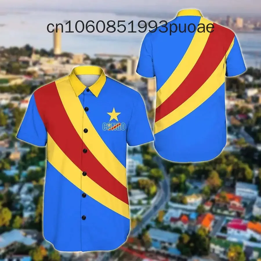 

New Men's Short Sleeved Shirt DR Congo Flag Hawaiian Shirt 3D Printing Casual Fashion Street Men's and Women's Shirt