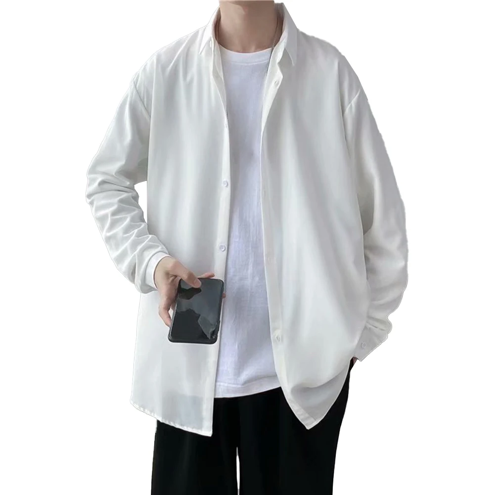 Korean Youth Shirt Tops Blouse Men Casual Loose Tee with Button Down Long Sleeve Lapel Collar Polyester Blend Solid Color
Korean Youth Shirt Tops Blouse Men Casual Loose Tee with Button Down Long Sleeve Lapel Collar Polyester Blend Solid Color