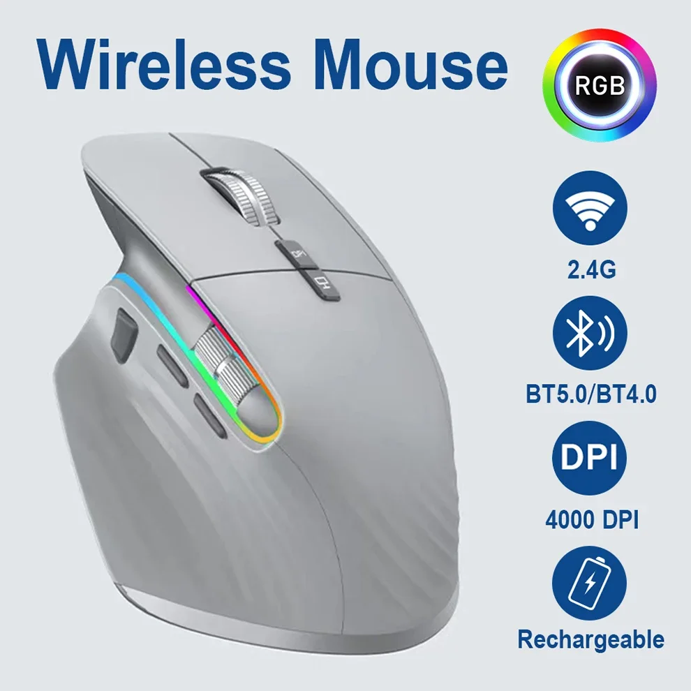 

Multi-Device Wireless Mouse Bluetooth 5.0 3.0 Mouse 2.4G Wireless Portable Optical Mouse Ergonomic Right Hand Computer Mice