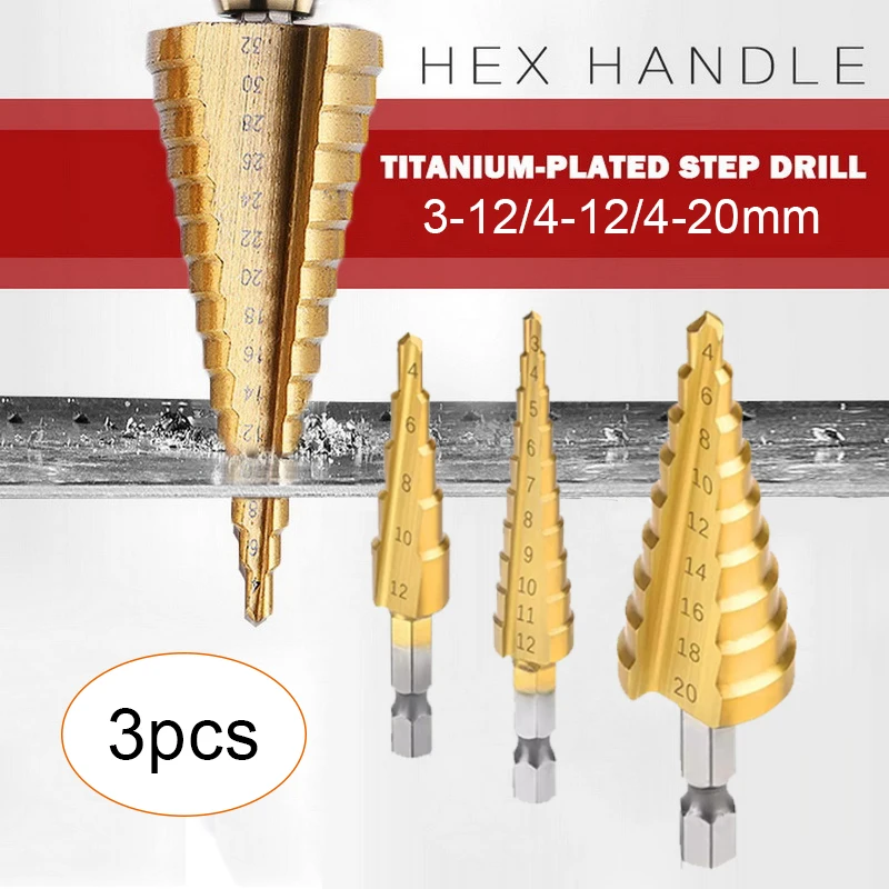 Step Drill Bit 3-12mm 4-12/20mm HSS Straight Groove Drill Bit Set Titanium Coated Metal Hole Cutter Drilling Woodworking Tools
Step Drill Bit 3-12mm 4-12/20mm HSS Straight Groove Drill Bit Set Titanium Coated Metal Hole Cutter Drilling Woodworking Tools