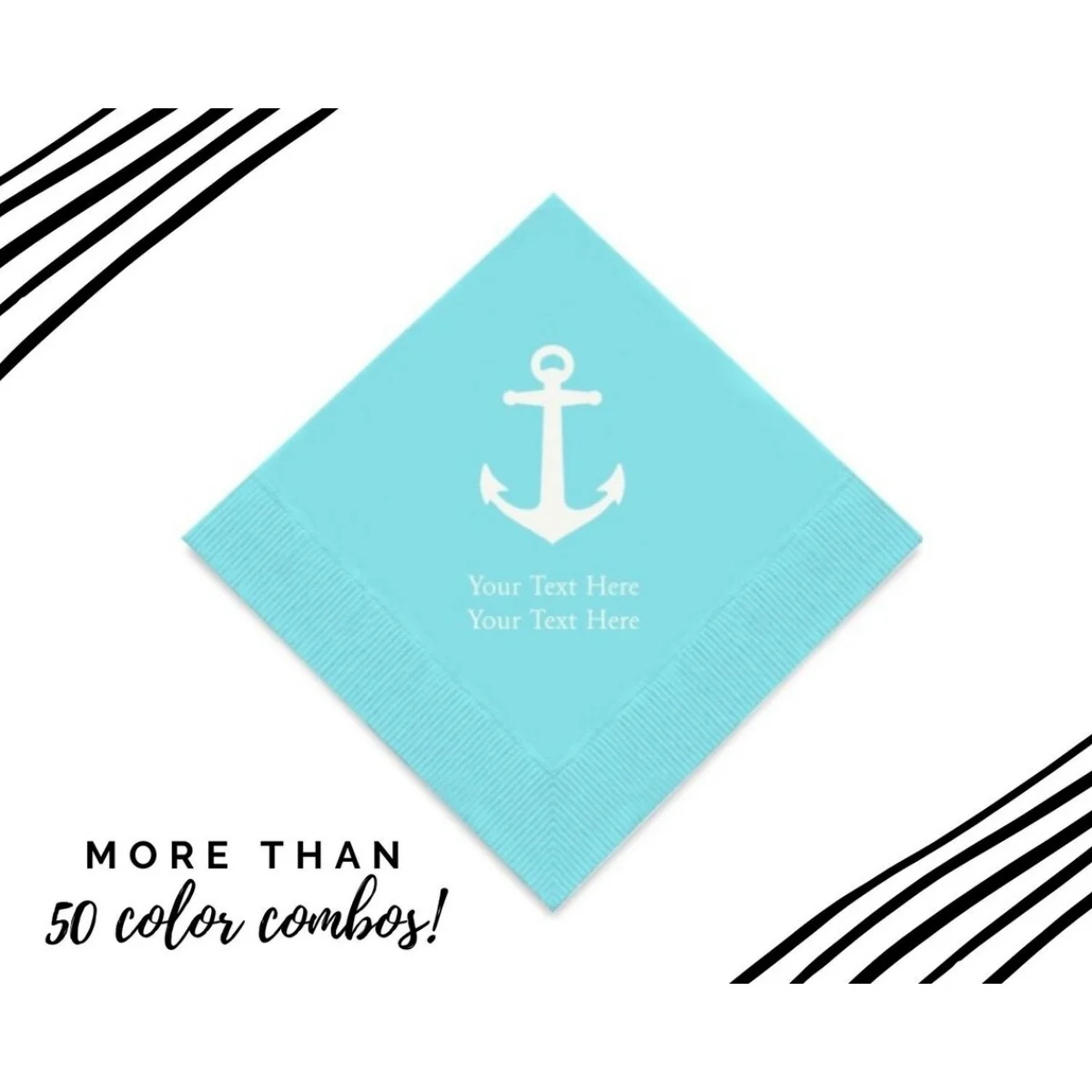 

50pcs Anchor Print Nautical Napkins - Set of 50 Paper Party Cocktail Napkins - Custom Printed Napkin - His Birthday - Nautical P