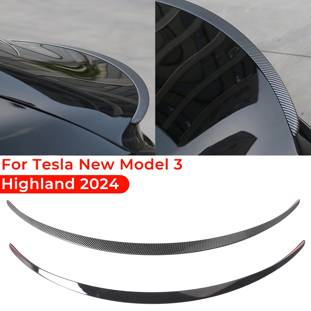 

Car ABS Lip Spoiler Carbon Fiber For Tesla New Model 3 2024 Highland Exterior Model3 Accessories Rear Trunk Spoiler Tail Wing