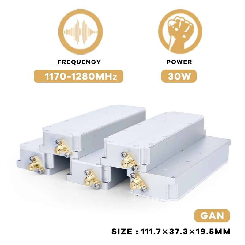 30W 1170-1280MHz FPV UAV C-UAS Drone Jamming Module GaN RF Shielding Device Module Drone Defence System Modules Drones Blocking
30W 1170-1280MHz FPV UAV C-UAS Drone Jamming Module GaN RF Shielding Device Module Drone Defence System Modules Drones Blocking
