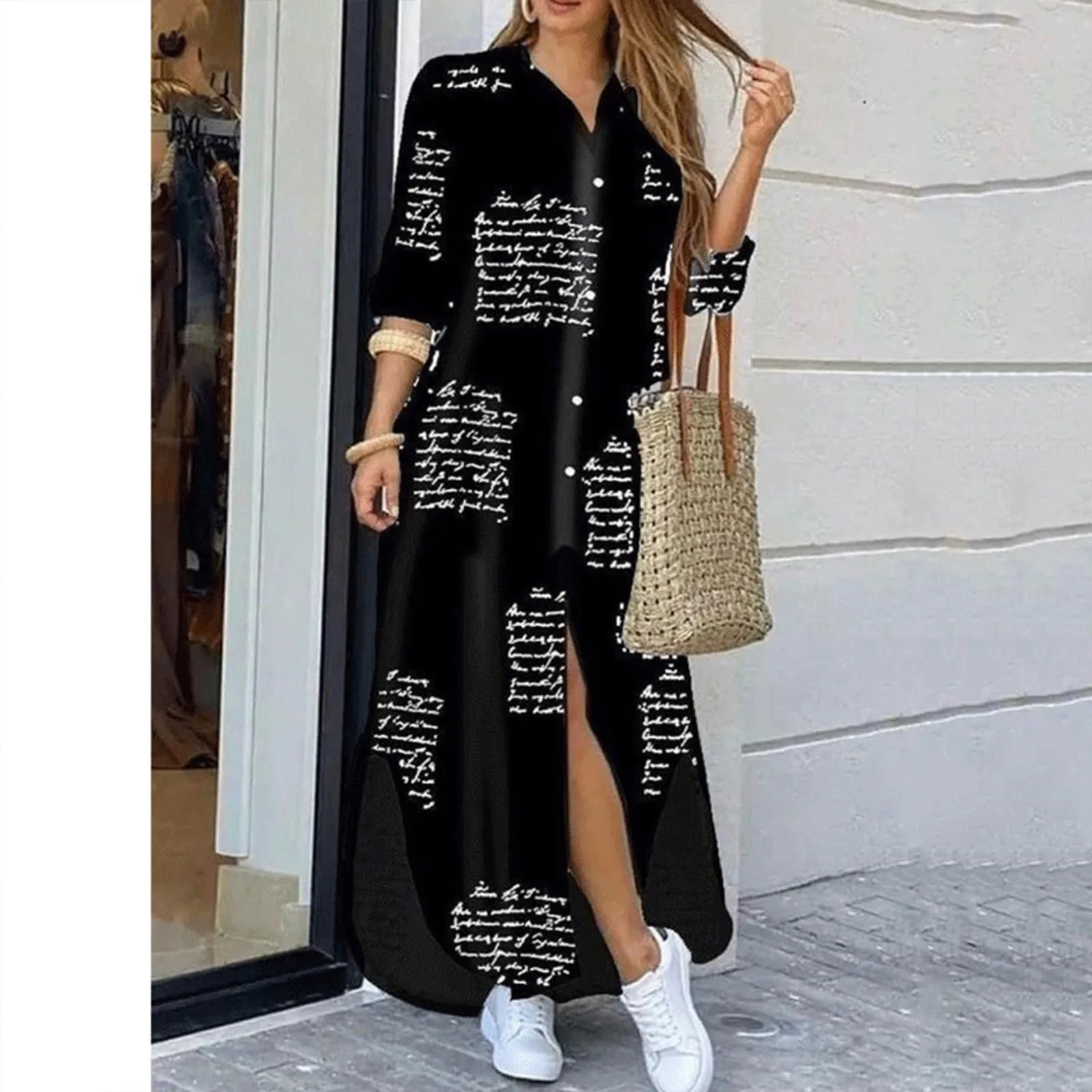 Women's Fashionable Flip Collar Long Sleeved Buttons Sexy Split Shirt Long Skirts Ladies Loose Casual Dresses
Women's Fashionable Flip Collar Long Sleeved Buttons Sexy Split Shirt Long Skirts Ladies Loose Casual Dresses