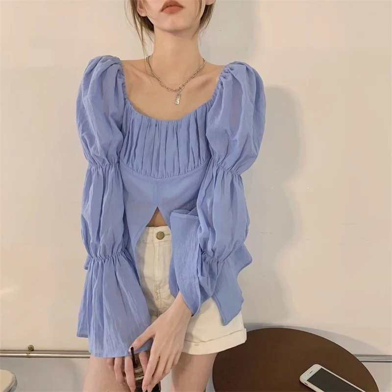 T Shirt For Women Blue Solid Printing Puff Sleeve Irregular Personalized Trend Fashion Y2K Chic Summer Female Clothing Tops
T Shirt For Women Blue Solid Printing Puff Sleeve Irregular Personalized Trend Fashion Y2K Chic Summer Female Clothing Tops