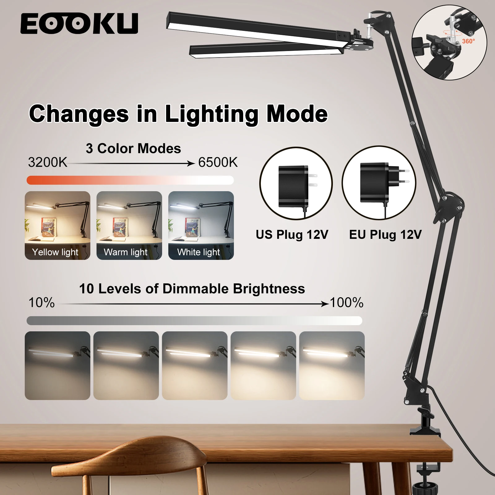 EOOKU 24W Folding LED Desk Lamp EU/US 12V 3 Colors Eye Protection Reading Table Light Computer Screen Hanging Lamp for Office
EOOKU 24W Folding LED Desk Lamp EU/US 12V 3 Colors Eye Protection Reading Table Light Computer Screen Hanging Lamp for Office