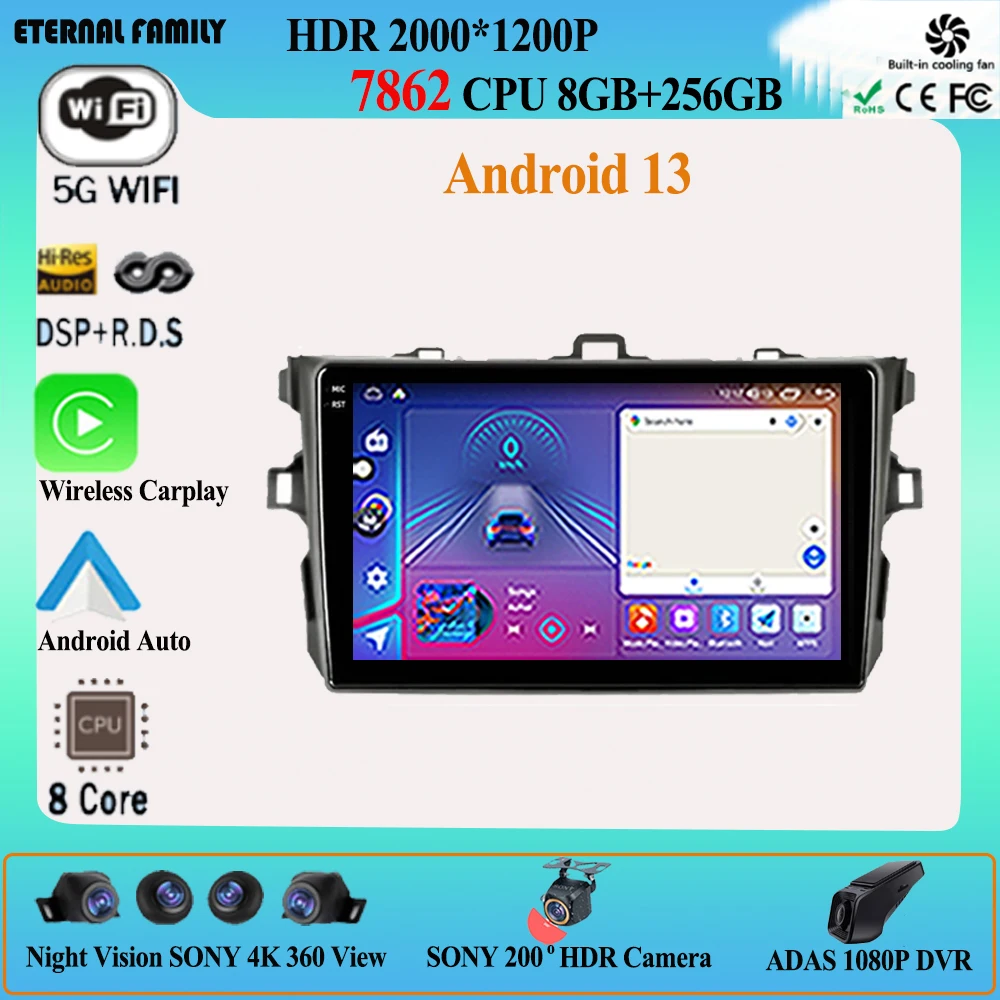 

Автомобильный радиоприемник Carplay на Android 13 для Toyota Corolla E140/150 2006-2013, автомобильный радиоприемник, мультимедийные плееры, GPS, головное устройство Carplay, стерео