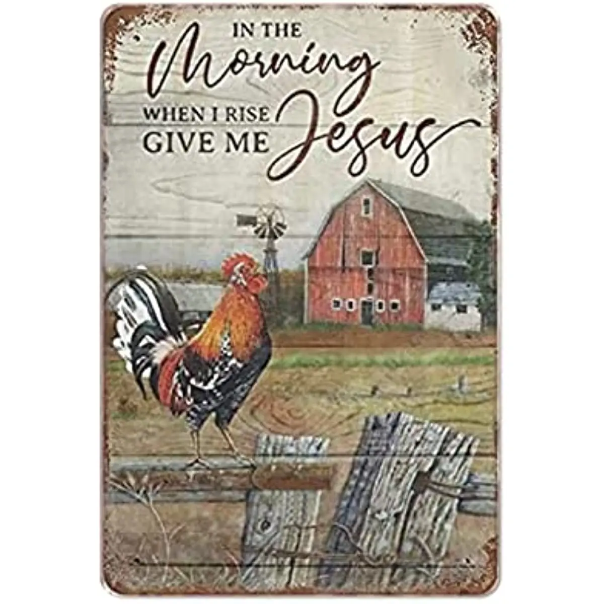 New Metal Tin Sign Vintage Rooster Crowing Farm Fence Morning When I Rise Give Me Jesus Coffee for Home, Living Room
New Metal Tin Sign Vintage Rooster Crowing Farm Fence Morning When I Rise Give Me Jesus Coffee for Home, Living Room
