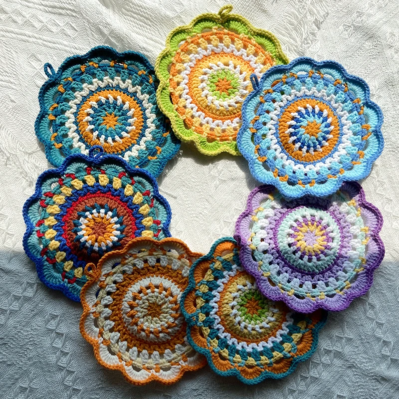 

DIY Hand Crochet Cotton Hook Disc Pad 2pcs/Lot 14.5CM Colour Cup Mat Photo Props Vase Cushion Decorative Mat Home Furnishings
