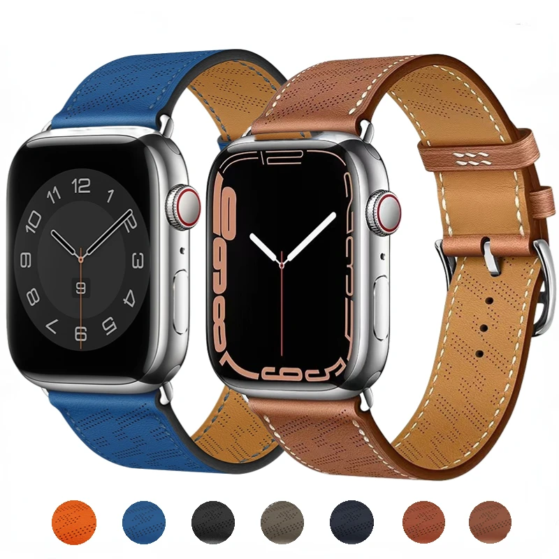 

Leather Strap For Apple Watch Band Ultra 2 49mm 45mm 44mm 41mm 40mm 42mm Breathable Bracelet Belt iWatch 9 8 7 6 5 4 3 SE Correa