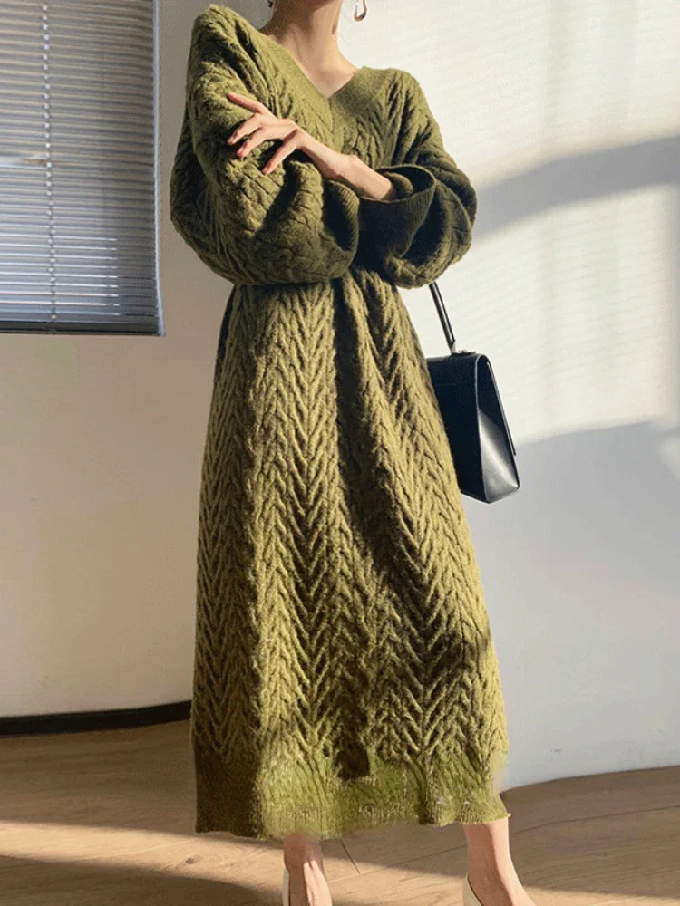 Casual Women's Dresses Long Sleeve Kitted Loose Party Elegant Dresses Ladies Autumn and Winter V-neck Long Dresses for Women
Casual Women's Dresses Long Sleeve Kitted Loose Party Elegant Dresses Ladies Autumn and Winter V-neck Long Dresses for Women