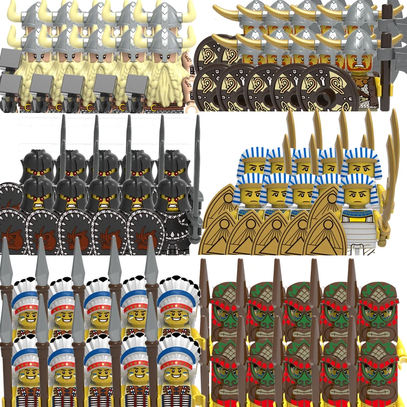 2022 Medieval Military Building Blocks Middle Age Warfare Sodiers Figures Armor Helmet Weapons Egyptian Viking Warrior Toys |