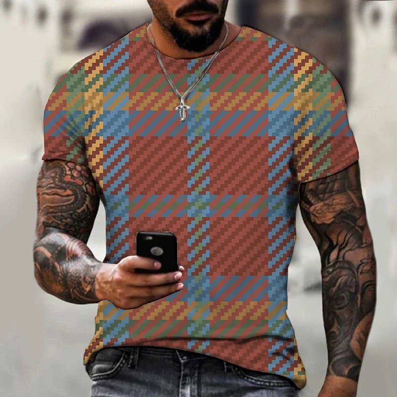 Men T-shirt Style Stripe Lattice Pattern Breathable Harajuku Tops Funny Oversized Short Sleeve Clothes Male O-Neck 3D Print Cool
Men T-shirt Style Stripe Lattice Pattern Breathable Harajuku Tops Funny Oversized Short Sleeve Clothes Male O-Neck 3D Print Cool