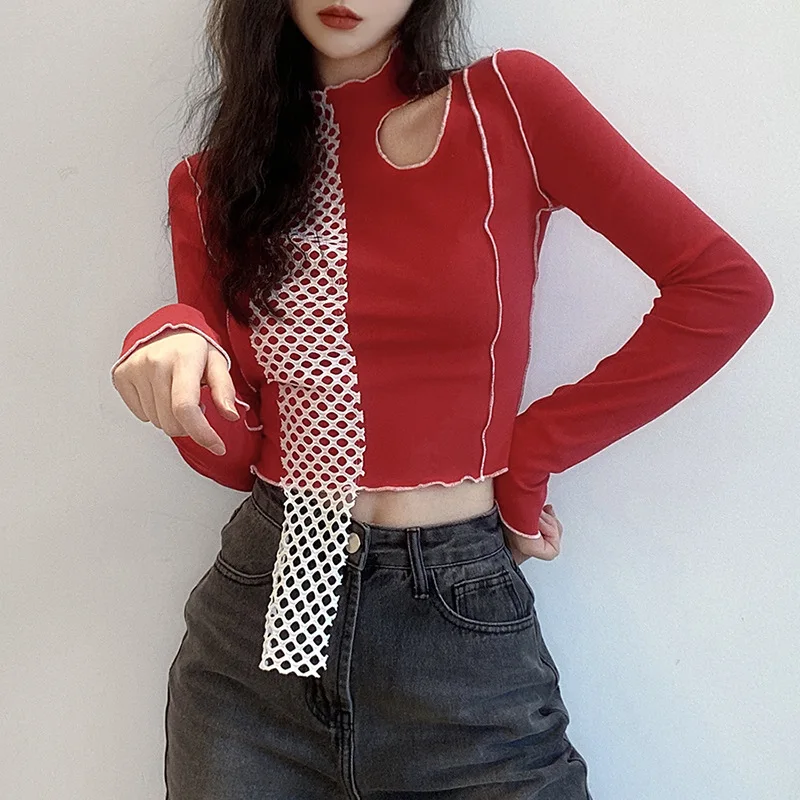 2021 Fall Winter New Women's Contrast Color Red Tops Slim Body Irregular Patchwork Long Sleeve T-shirt New Women Solid Tshirts
2021 Fall Winter New Women's Contrast Color Red Tops Slim Body Irregular Patchwork Long Sleeve T-shirt New Women Solid Tshirts