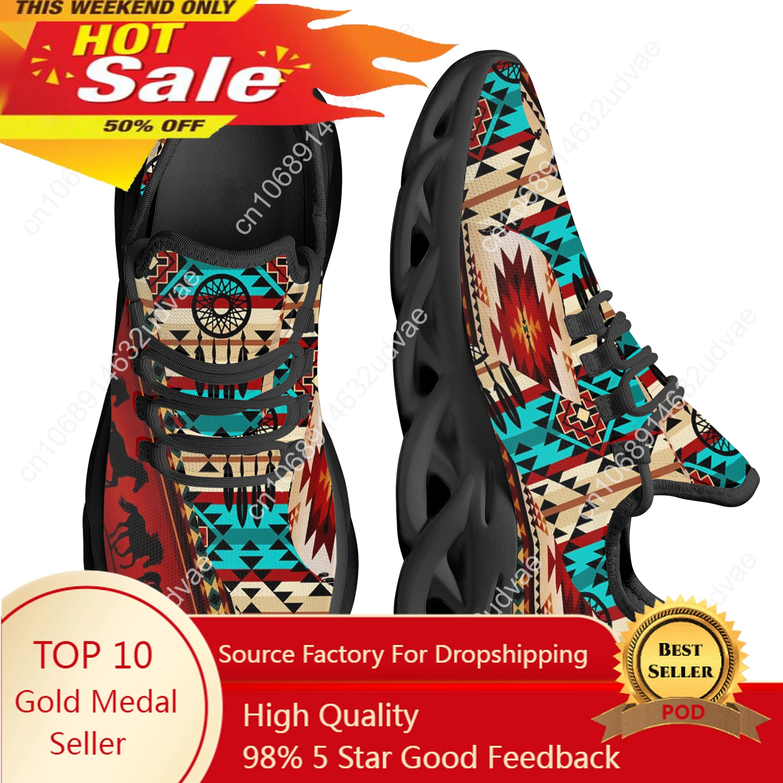 

Ethnic Tribal Aztec Pattern Lightweight Lace Up Mesh Shoes Women's Tribal Horse Totem Shoes Platform Sneaker Zapatos