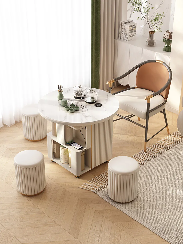 Каменная тарелка, мобильный умный Круглый Чайный Столик для балкона, маленький чайный столик, гостиная, диван, боковой столик, шкаф для хранения, серия крема 
Каменная тарелка, мобильный умный Круглый Чайный Столик для балкона, маленький чайный столик, гостиная, диван, боковой столик, шкаф для хранения, серия крема