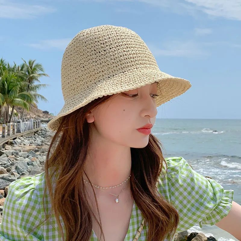 

Summer Foldable Handmade Fisherman Straw Hat Sunscreen Sweet Vacation Casual Holiday Women's Girls Fashion Bucket Beach Hat