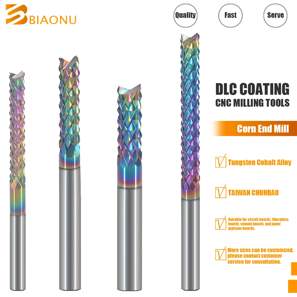 

Biaonu 1pc 3.175/4/6/8mm Carbide PCB End Mill DLC Coated CNC Engraving Bit Corn Endmills Tools Milling Cutter for Circuit Board