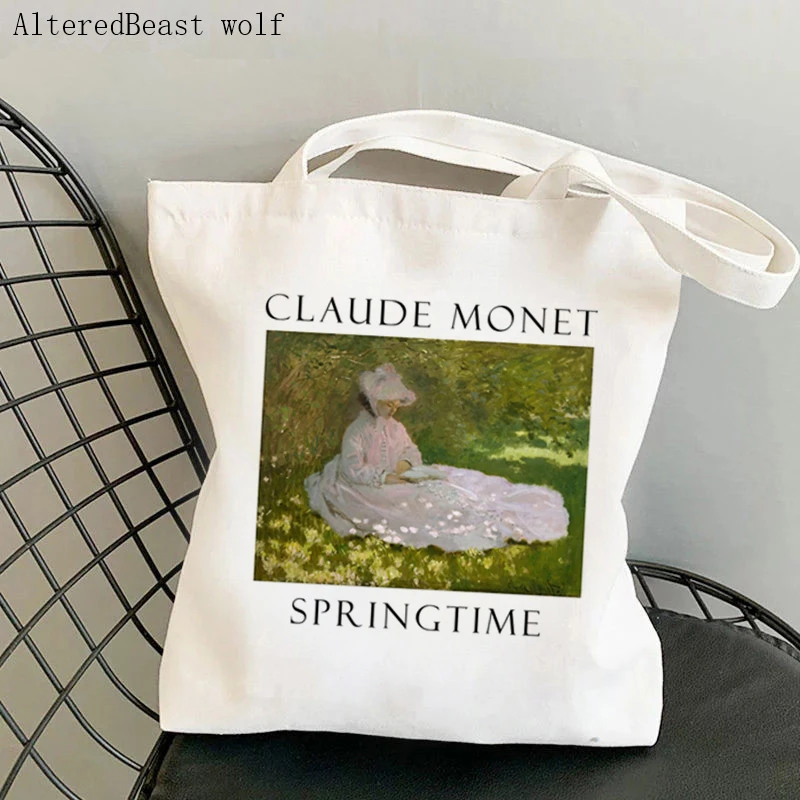 

Women Shopper bag Monet Springtime claude Kawaii Bag Harajuku Shopping Canvas Shopper Bag girl handbag Tote Shoulder Lady Bag