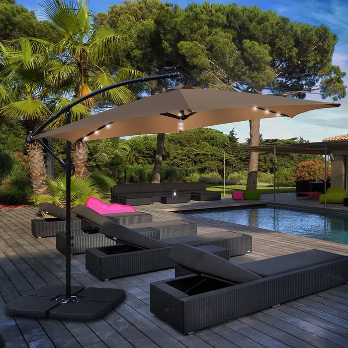

Top Quality Offset Banana patio Umbrella Hanging Outdoor Led Lights Styles Cantilever Umbrellas Parasol with led light