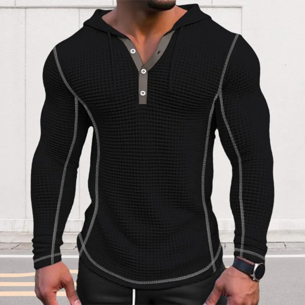 

Stylish Men Casual Wear Stylish Men's Waffle Cotton Hoodie Slim Fit Button Closing Breathable Long Sleeve for Fashionable