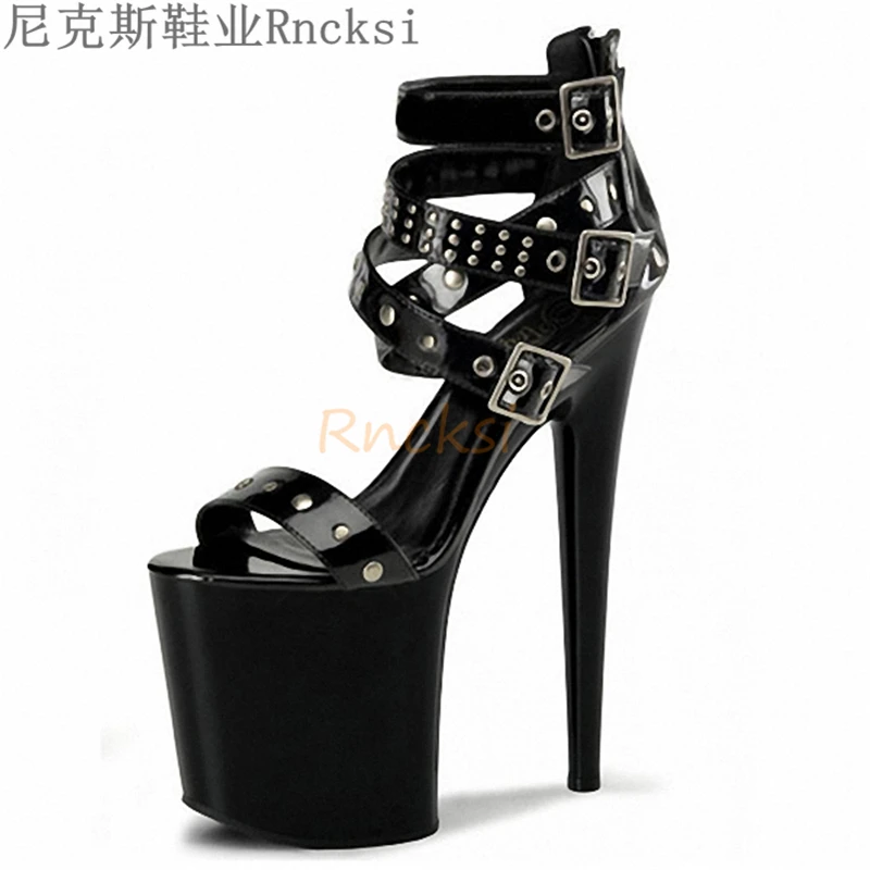 

Rncksi 2020 Fashion NEW 20 CM Platform High Heels Sandals Summer Sexy PU vamp, women's shoes decorated with many rivets in front