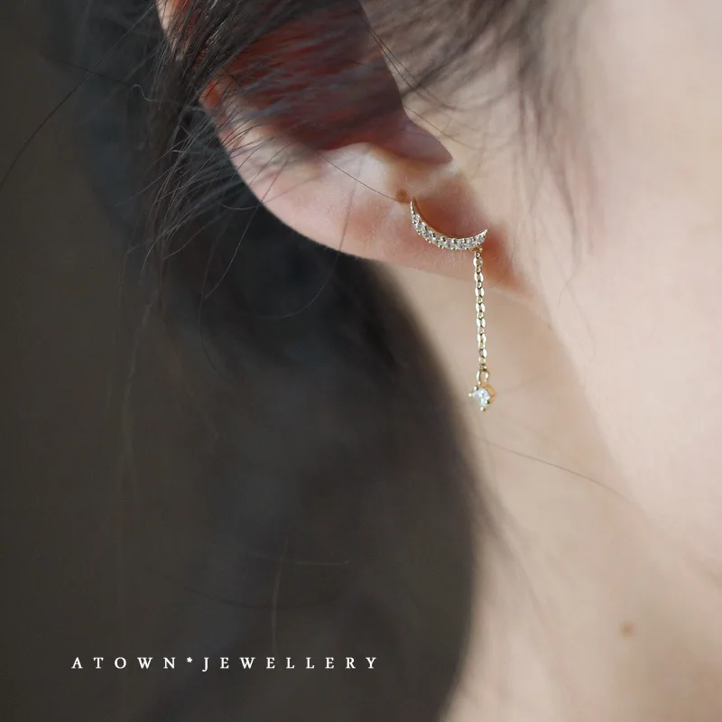 

Original 925 Sterling Silver 14k Gold Moon Zircon Stud Earrings For Women Wedding Elegant Piercing Jewelry Accessories Jewellery