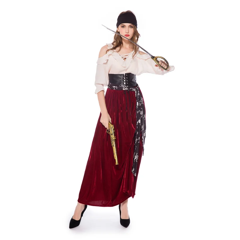 

Classic Caribbean Pirate Role Playing Game Costume Suit Adult Women Halloween Warrior Cosplay Carnival Fancy Party Dress Outfit