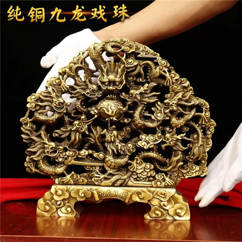 

Large home Company lobby shop efficacious Talisman Exorcise evil spirit good luck royal 9 Dragons copper carving statue