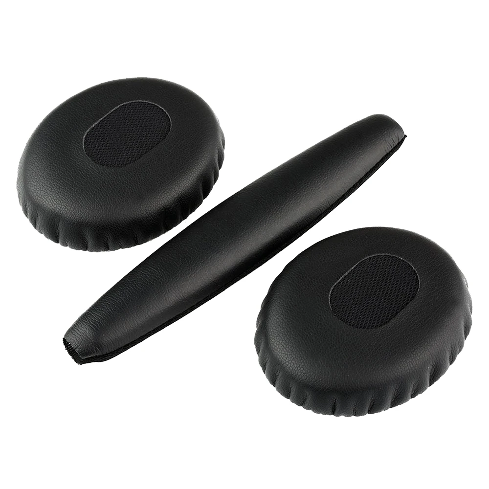 

A pair of black ear cushions with head pad for Bose QC3 Quiet Comfort 3 headphones