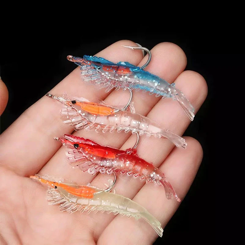 

3g-60mm 4 colors Luminous Shrimp Squid Night Fishing Squid Jigs Lure Bass Soft Bait Fish Tackle Equipment Accessory