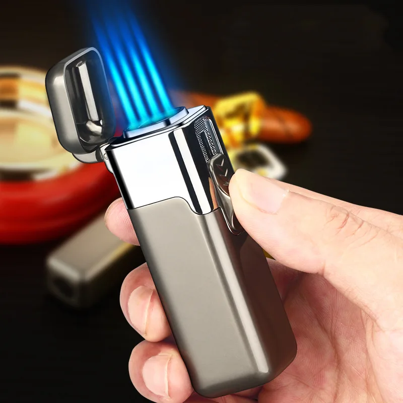 Hot Selling Four Direct Blue Flame Windproof Metal Gas Lighter, High Power Cigar Kitchen Barbecue Lighter, High end Gift
Hot Selling Four Direct Blue Flame Windproof Metal Gas Lighter, High Power Cigar Kitchen Barbecue Lighter, High end Gift