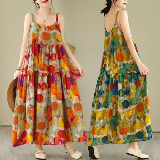 2024 Summer Beach Print Suspender Summer Robe Suspender Round Neck Seamless Women's Vesido Casual Mid Length Dress L177
2024 Summer Beach Print Suspender Summer Robe Suspender Round Neck Seamless Women's Vesido Casual Mid Length Dress L177