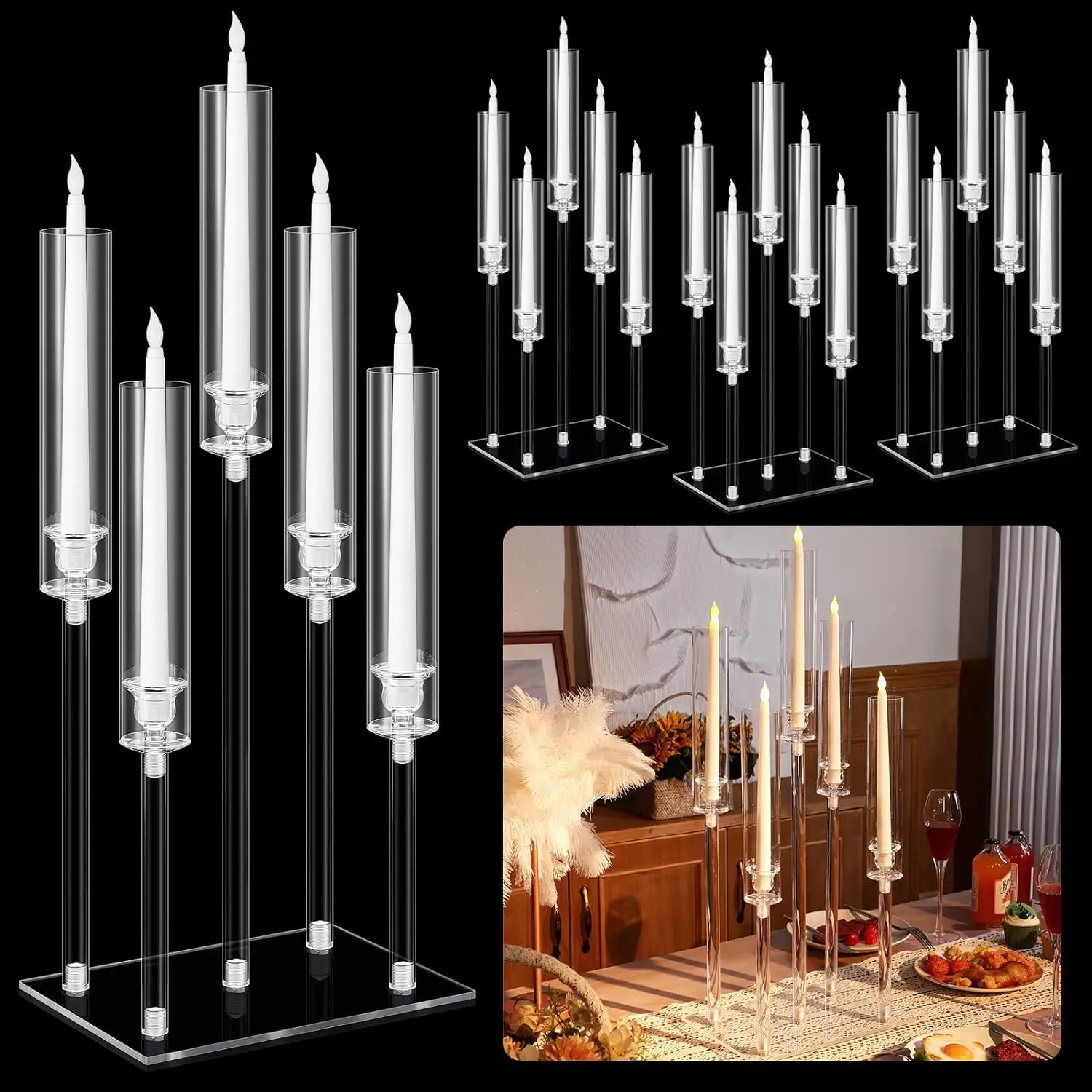 1 Set Acrylic Candelabra Centerpieces with LED Candles 5 Arm Clear Candle Holder Crystal Taper Candlestick with Rectangular Base
1 Set Acrylic Candelabra Centerpieces with LED Candles 5 Arm Clear Candle Holder Crystal Taper Candlestick with Rectangular Base