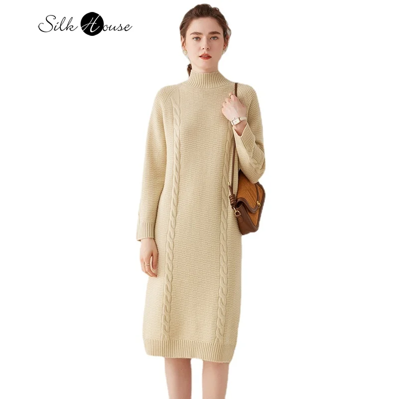 2023 Women's Winter New Cashmere Half High Neck Long Sleeve Knitted Seven Needle Double Strand Thickened Twisted Flower Dress
2023 Women's Winter New Cashmere Half High Neck Long Sleeve Knitted Seven Needle Double Strand Thickened Twisted Flower Dress