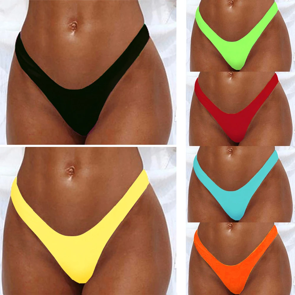 

Solid Sexy Women Briefs Brazilian Thong High Leg Plain Bikini Bottom Bathing Suit Beach Wear Swimming Tangas Swimsuit Panties