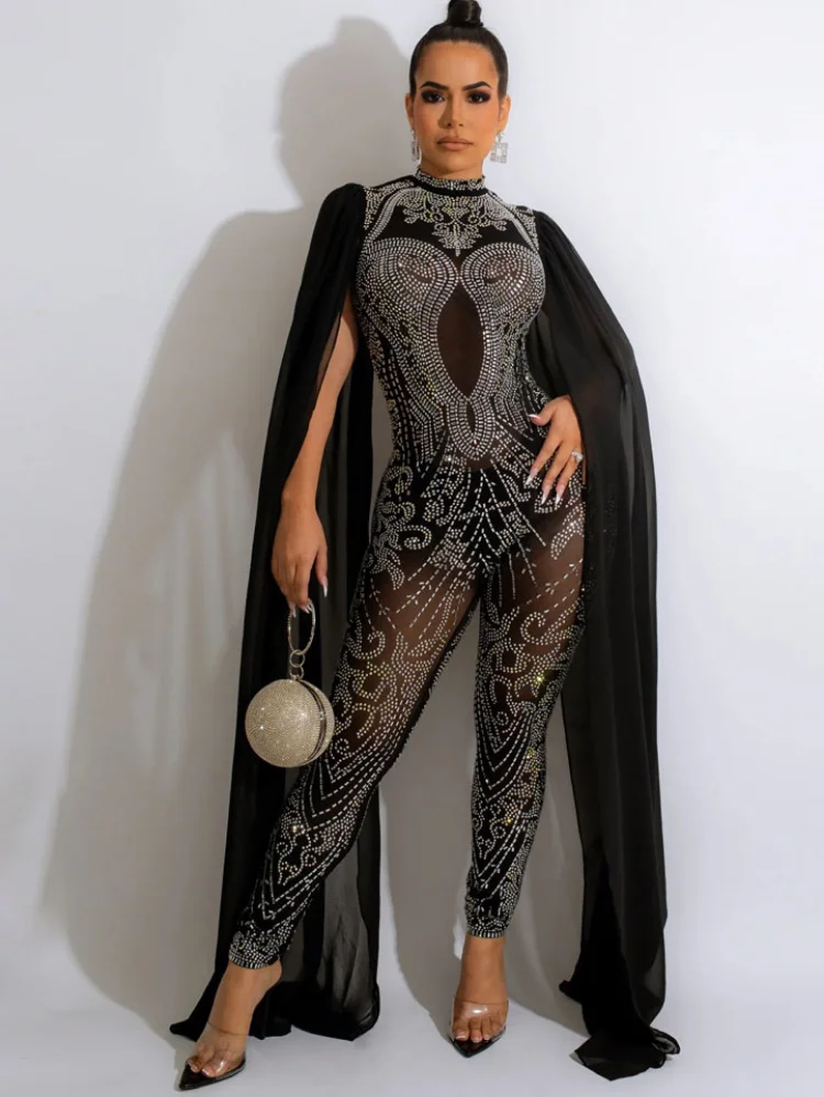 KEXU Sexy Sheer Mesh Rhinestone Christmas Women Party Club Jumpsuit Evening Wedding Runway Cape Long Sleeve Birthday Rompers
KEXU Sexy Sheer Mesh Rhinestone Christmas Women Party Club Jumpsuit Evening Wedding Runway Cape Long Sleeve Birthday Rompers