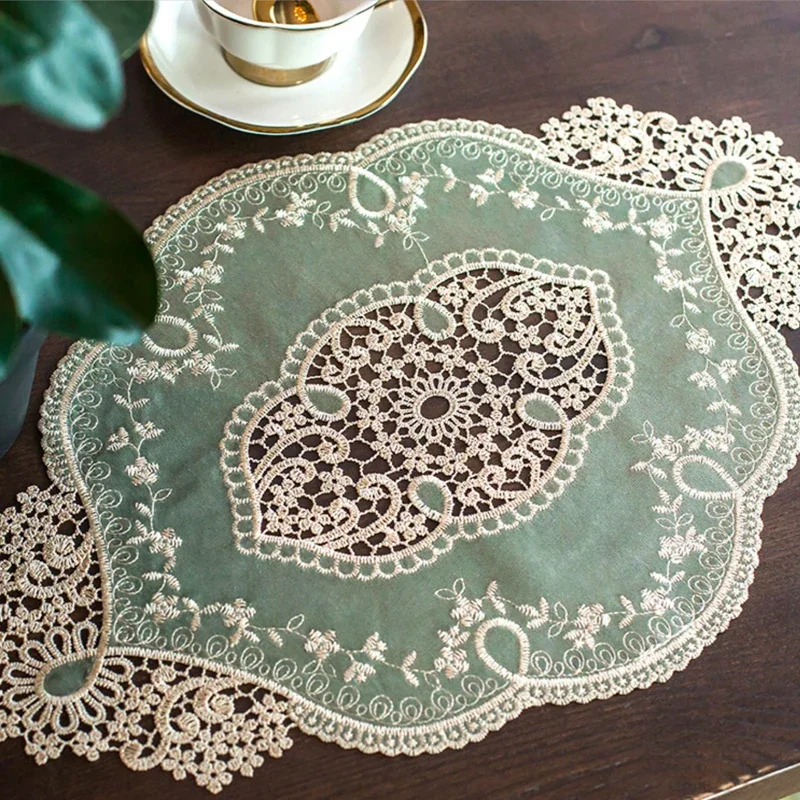 

Retro Embroidered Lace Placemat French Style Flannel ins Tea Cup Mat Coaster tablecloth Pastoral Bedside Table Party Decoration