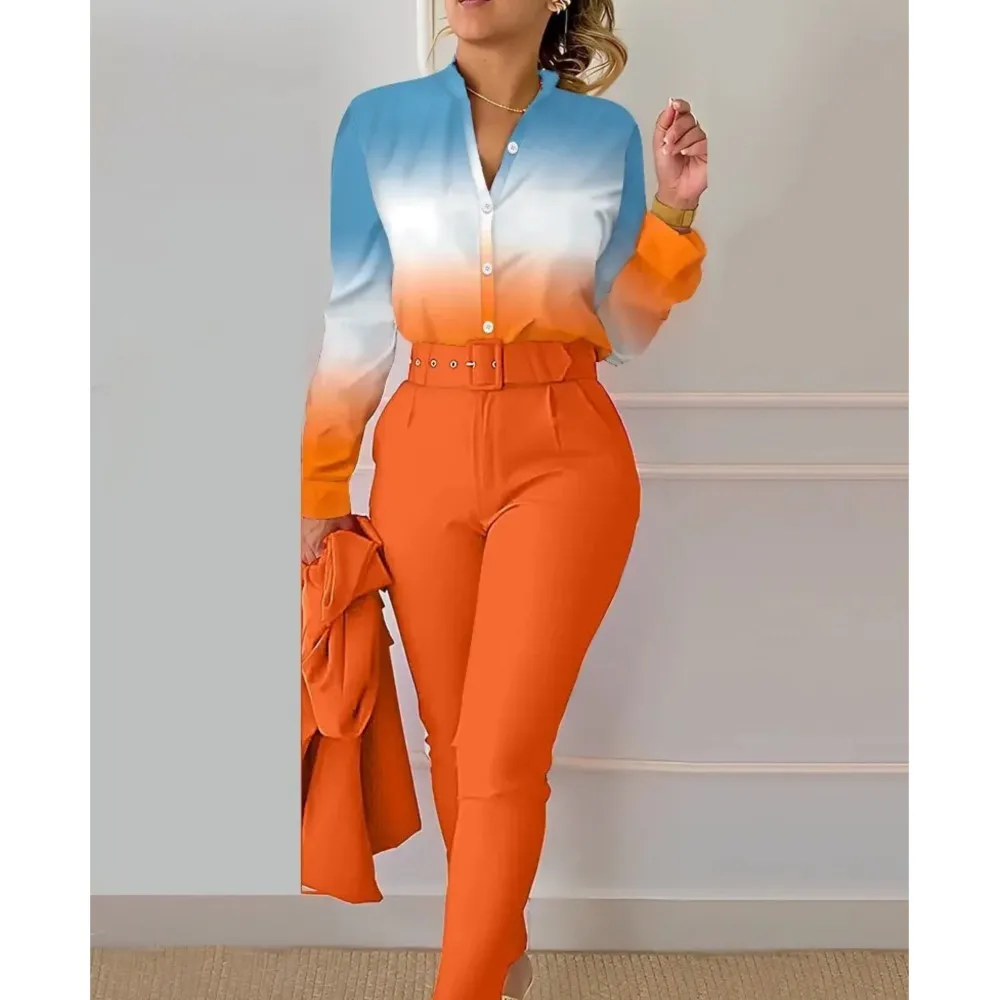 Women New Print Long Sleeve Shirt Suit Top Elegant Outfit Female Slim Office Solid Long Pants Belt Two Piece Set Spring Conjunto
Women New Print Long Sleeve Shirt Suit Top Elegant Outfit Female Slim Office Solid Long Pants Belt Two Piece Set Spring Conjunto
