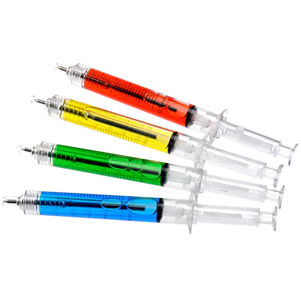 

12pcs Novelty Needle Tube Shaped Ball Point Pen Syringe Ball Pen School Accessaries(Blue and Red and Green and Yellow)