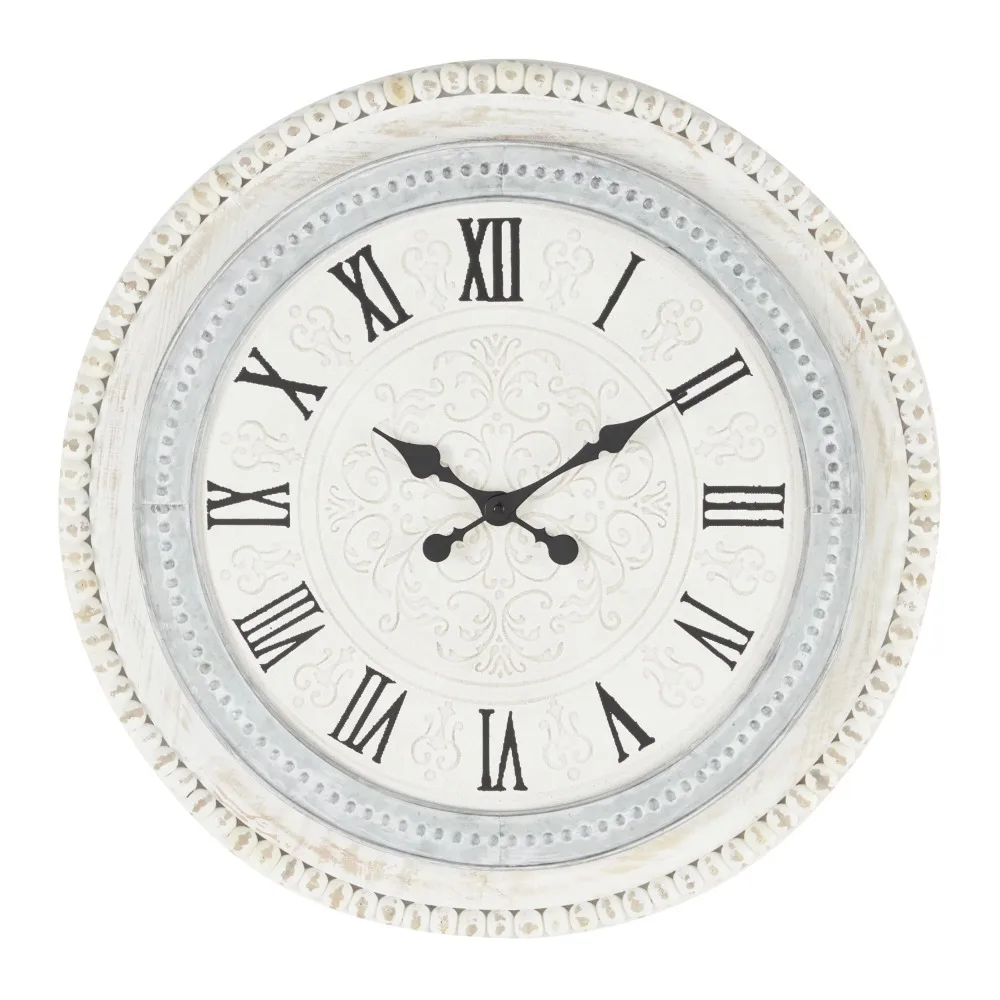 

22" White Wood Carved Beading Wall Clock