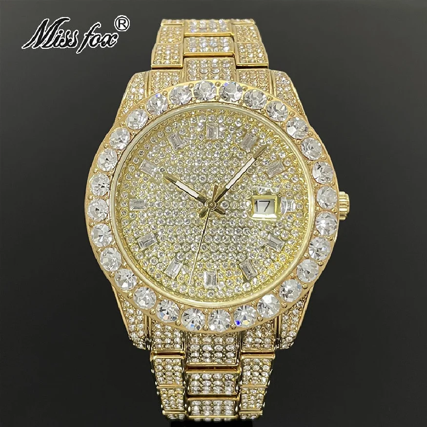 New Luxury Gold Watches Mens Hip Hop Brand Fashion Waterproof Quartz Wristwatch Iced Out Moissanite Bling Clocks Direct Selling
New Luxury Gold Watches Mens Hip Hop Brand Fashion Waterproof Quartz Wristwatch Iced Out Moissanite Bling Clocks Direct Selling