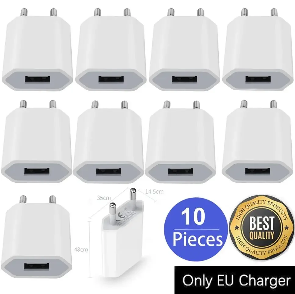 

10PCS Charger 5V EU Plug For iPhone 7 8 plus 1A Wall Portable Battery Charger Travel Power Adapter USB Chargers