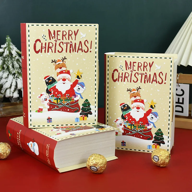 

3pcs Santa Claus Book Shape Candy Boxes Merry Christmas Chocolate Cookie Gift Packing Box Xmas Navidad New Year Party Decoration