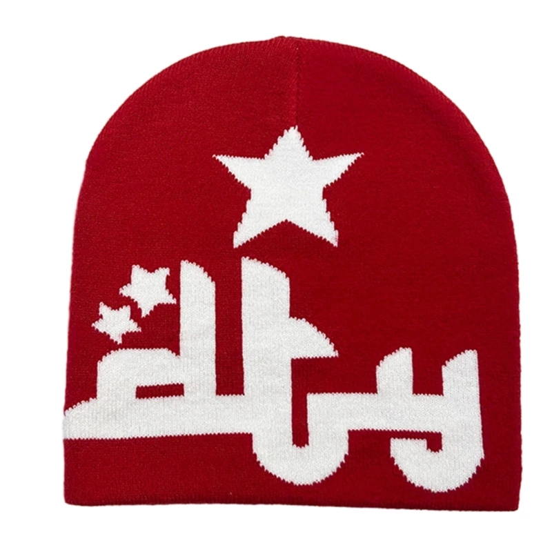 

Y166 Teens Jacquard Star Knit Hat Ear Protecting Winter Driving Hat for Girls Boys