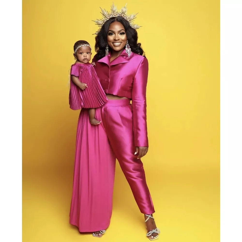 Satin Women Suit Set 2 Pieces Custom Made Rose Red Blazer+Flare Pant Designer Photograph Female Evening Party Prom Dress 
Satin Women Suit Set 2 Pieces Custom Made Rose Red Blazer+Flare Pant Designer Photograph Female Evening Party Prom Dress