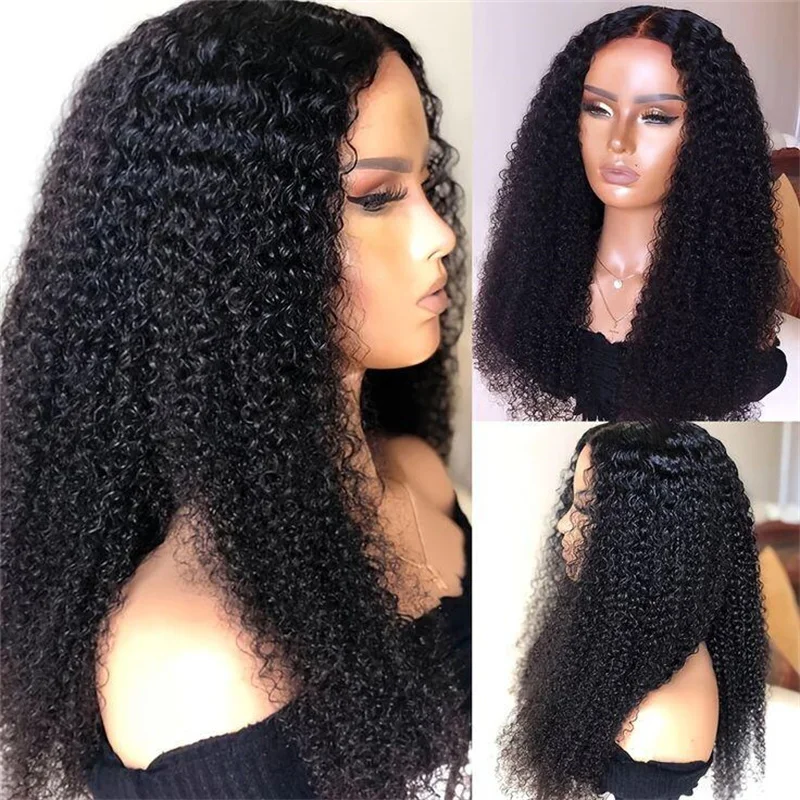 

Soft Glueless Long 26Inch Natural Black Kinky Curly Lace Front Wig For Women With Baby Hair Synthetic Preplucked Heat Resistant